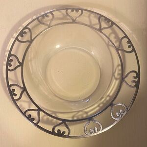 Elegant Antique Art Nouveau Sterling Silver Heart Rimmed Glass plate
